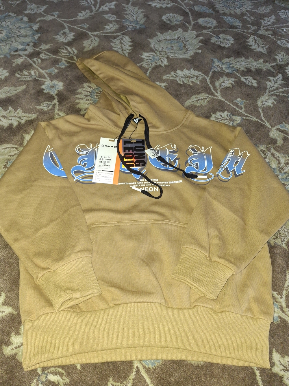NWT Camel Tan Graphic Pullover Hoodie (Size 155 / Fits 8-10Y)
